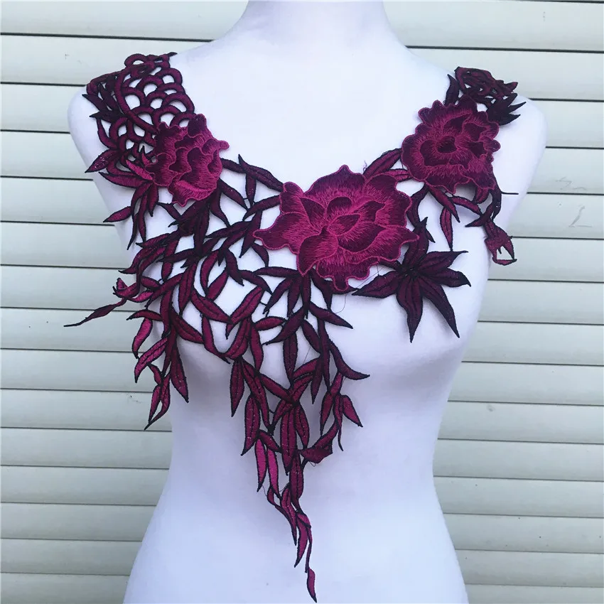 

New!! 1pc Big Purple Embroidery African Lace Neckline Collar Fabric DIY Manual Collar Lace Fabrics For Sewing Supplies Carft