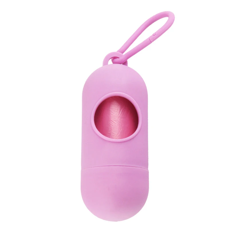 Pill Shape Pet Dog Poop Bag Dispenser Pet Waste Garbage Bags Carrier Holder Pet Poop Bags Dog Waste Poop Bag Dogs Accessories - Color: Pink