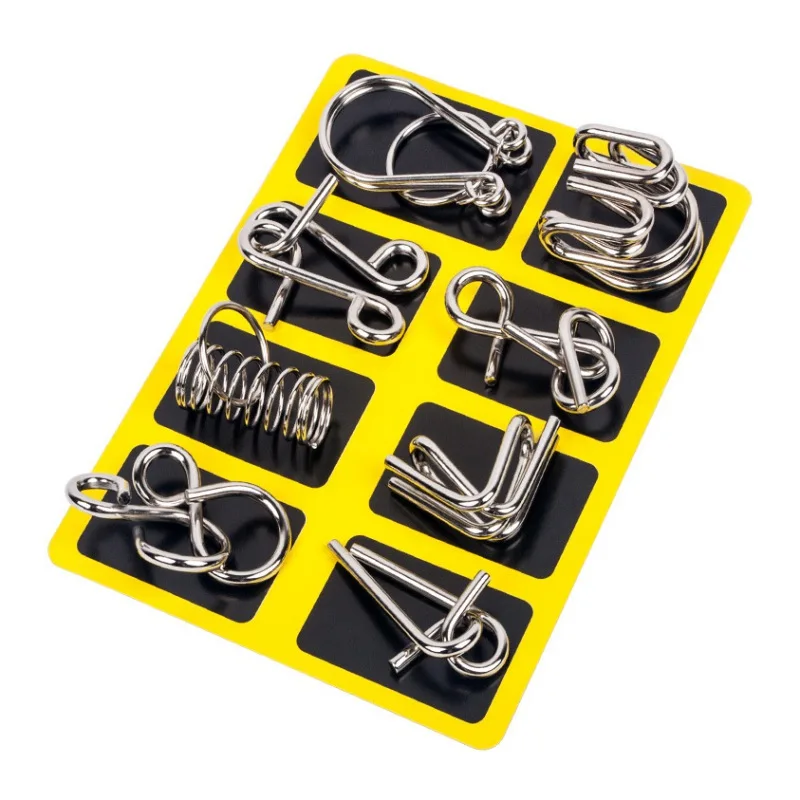 8pcs /set Different Pattern Metal Wire Puzzle Interesting IQ Mind Brain Teaser Puzzles Game for Adults Kids Educational Toy