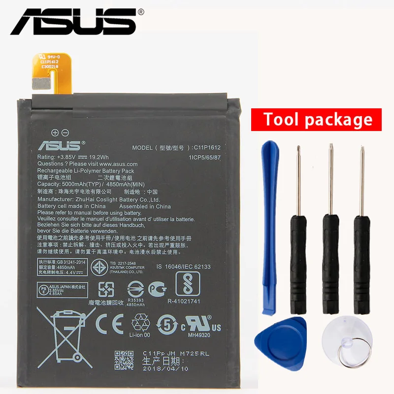 Kopen Originele Asus ZenFone 3 Telefoon Batterij Voor ASUS ZE553KL ZenFone 3 Dual Z01HDA SIM LTE Zoom S C11P1612 5000 mAh