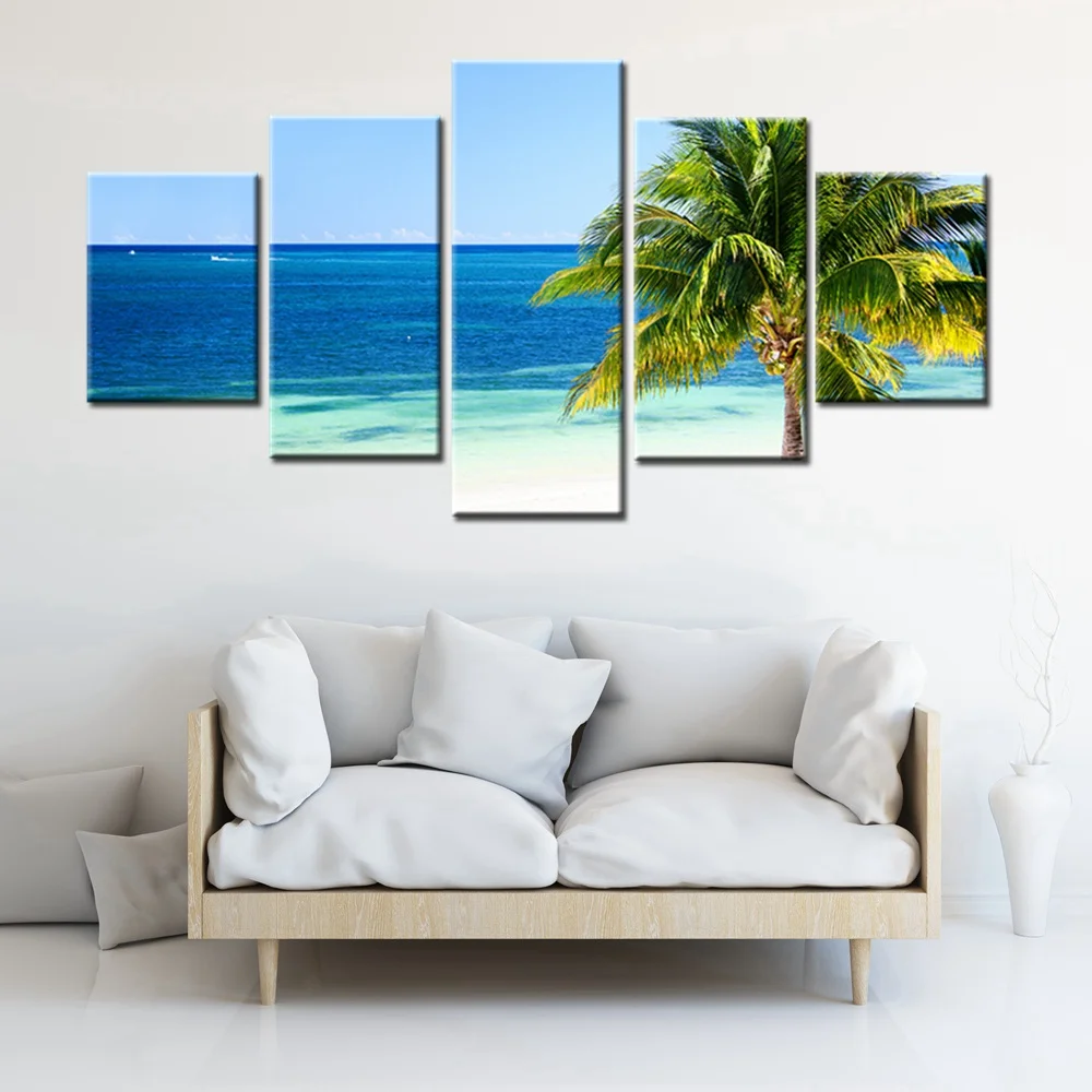 1514 17 De Réductionart Mural Peinture Plage Avec Palmier Photos Impressions Sur Toile Paysage Marin Bleu Ciel Affiche Art Pour La Décoration De