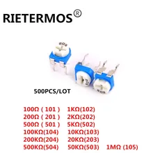 500 pcs RM065 RM-065 100 200 500 1 K 50 20 10 5 2 K K K K K 100 K 200 K 500 K 1 M ohm Trimpot Trimmer Potenciômetro
