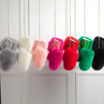 

Women's Gloves Warm winter imitation fox fur gloves female hanger plus velvet thick plush unisex artificial fox leather gloves