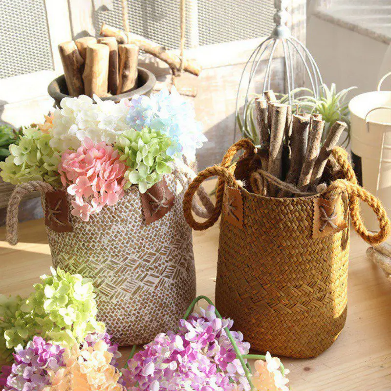 Storage Basket Foldable Storage Hanging Decorative Baskets Garden Flower Pot Rattan Planter Seagrass Laundry Basket Storage Basket Foldable Storage Hanging Decorative Baskets Garden Flower Pot Rattan Planter Seagrass Laundry Basket