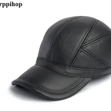 Новая зимняя мужская повседневная бейсбольная Кепка из воловьей кожи с ушками, теплая кожаная кепка