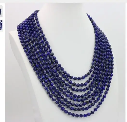 

Women jewelry choker anime gem chocker maxi collier rape gem Lapis lazuli 6mm round shape beads 8 row necklace 17-24 inch wome