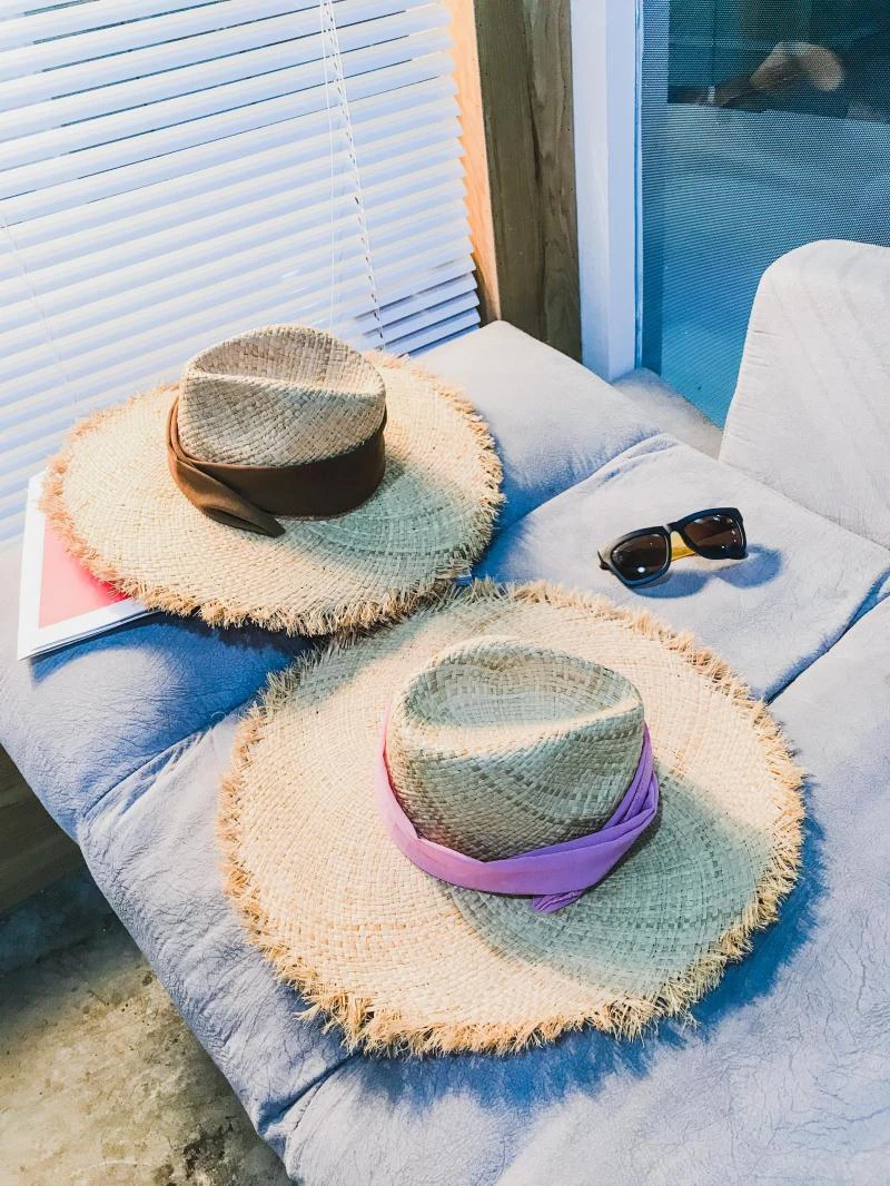 Ручная работа, плетение, рафия, солнцезащитные шляпы для женщин, черная лента, на шнуровке, с большими полями, соломенная шляпа, для улицы, для пляжа, летние шапки, Chapeu Feminino