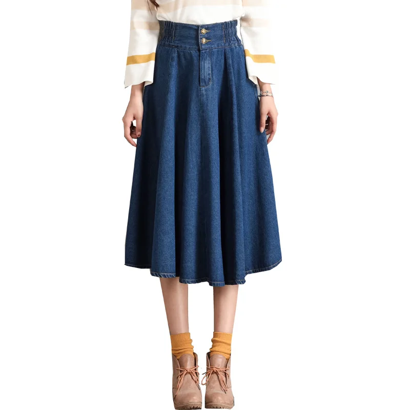 Casual Denim skirts for women cotton blend new fashion mid calf A line