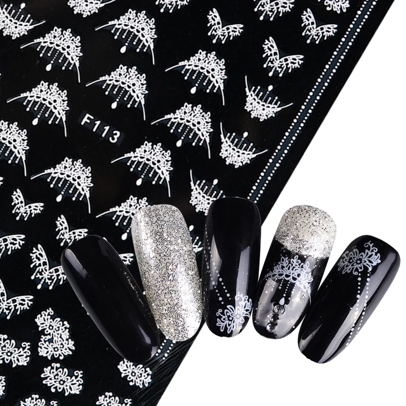 

1pcs Jewelry 3D Nail Stickers White Necklace Charming Pattern Flower Nail Art Manicure Decoration Adhesive Decal Tips JIF113