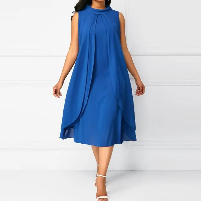 

Office Casual Summer Dress Women 2019 Black Sleeveless Ruffle Plus Size Elegant Blue Party Fashion Loose 5XL Midi Dresses Female