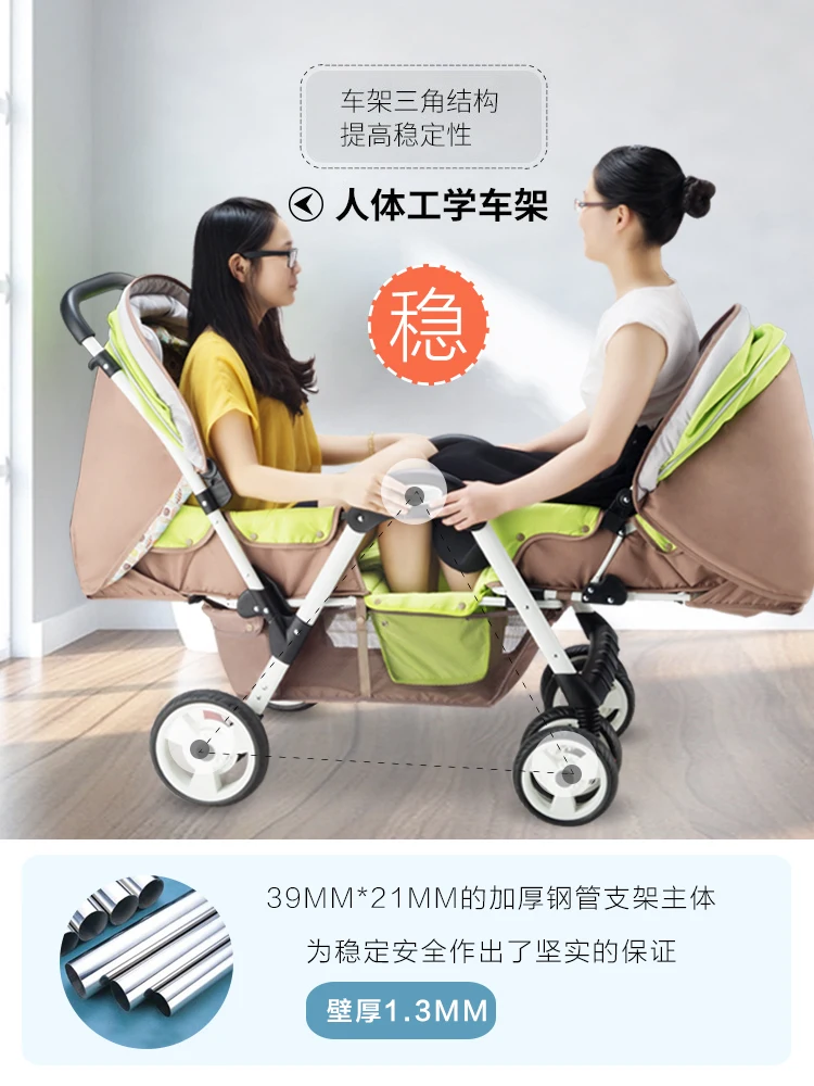 Babyfond, Роскошная детская коляска для близнецов, двойная, легкая, складная, может лежать, двойная, детская коляска, Shenma, две, детская коляска