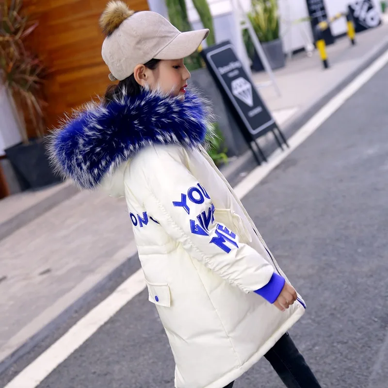 

Girl 2018 down jacket long children's jacket jacket warm youth suit winter jacket fur hooded large size 6 8 10 12 14 years