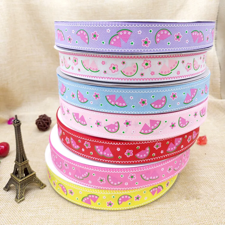

1" 6 meters/lot 6Color Sweet 5 Colorful Watermelon Flower Printed Polyester Ribbon For DIY Sewing Home Decoration Wedding Part