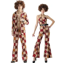 Мужской женский 60s 70s ретро диско Костюм хиппи Хэллоуин нарядное платье