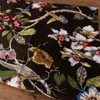 

Flower bird cotton environmental protection canvas home sofa tablecloth pillow curtain flower branches and leaves fabric