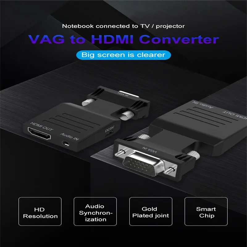 3.5mm جاك + VGA إلى HDMI تحويل كابل محول 1080 P التناظرية إلى الرقمية الفيديو محول صوت لأجهزة الكمبيوتر المحمول HDTV العارض