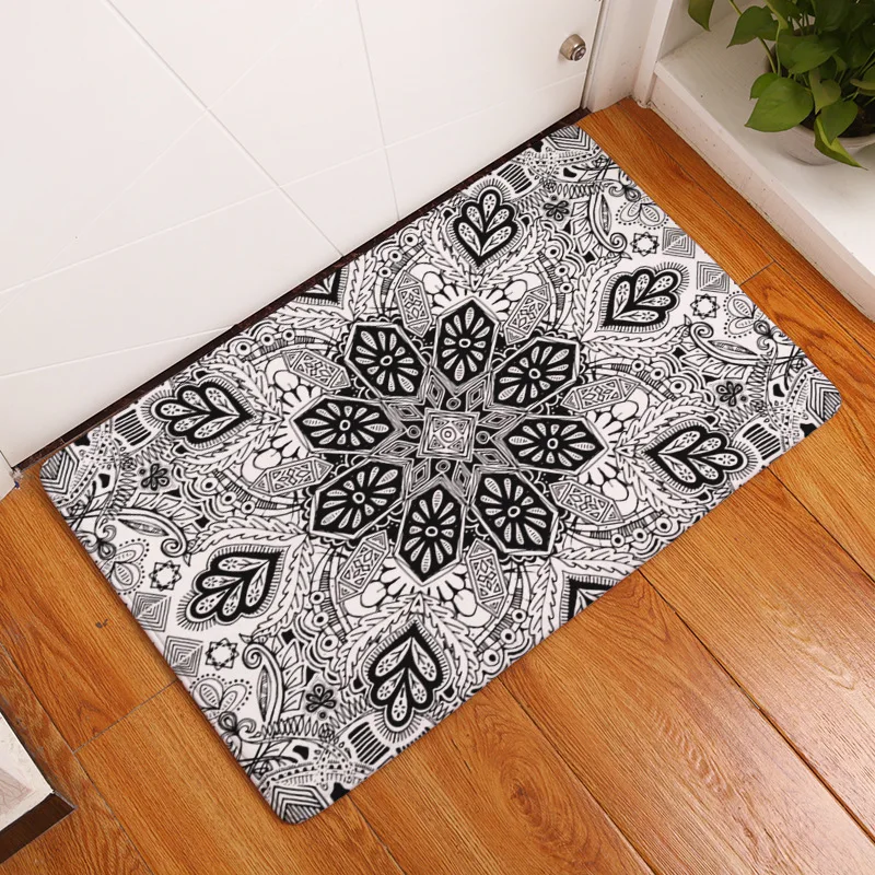 Best Drop Shipping geometric flannel Floor mats Mandala Floral Printing Mats Welcome Home Doormats for Entrance Door Anti skid Carpet