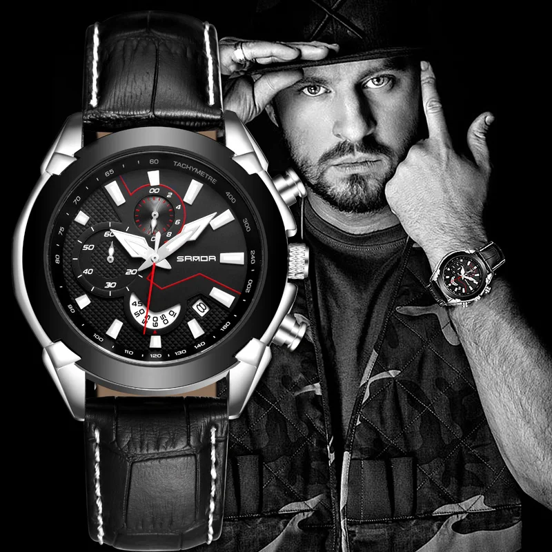 

SANDA New Watch Men Top Luxury Brand Famous Quartz Wristwatch Leather Wrist Watches For Man Clock Male Hours Hodinky Men Reloges