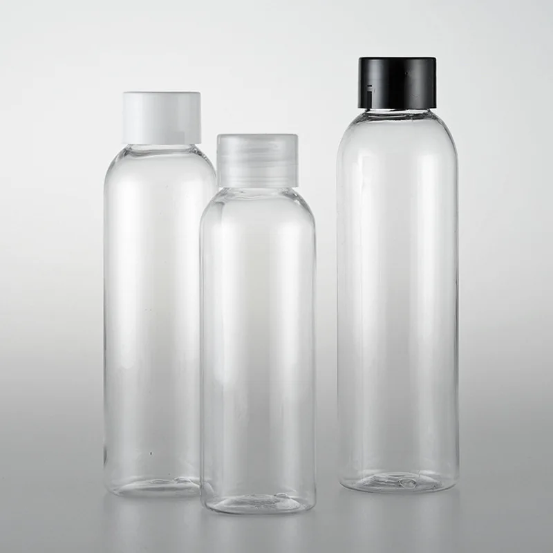 3pcs/set 120/150/200ml transparent round shoulder plastic bottle Ordinary cover bottle (with inner plug) wholesale BQ072