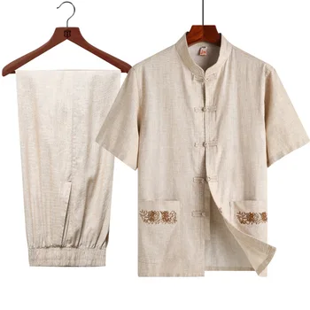 

Traditional Kung Fu Suit Summer NEW Men Short Sleeve Classic Shirt&Pants Tai Chi Set Vintage Male Clothing Plus Size 3XL 4XL