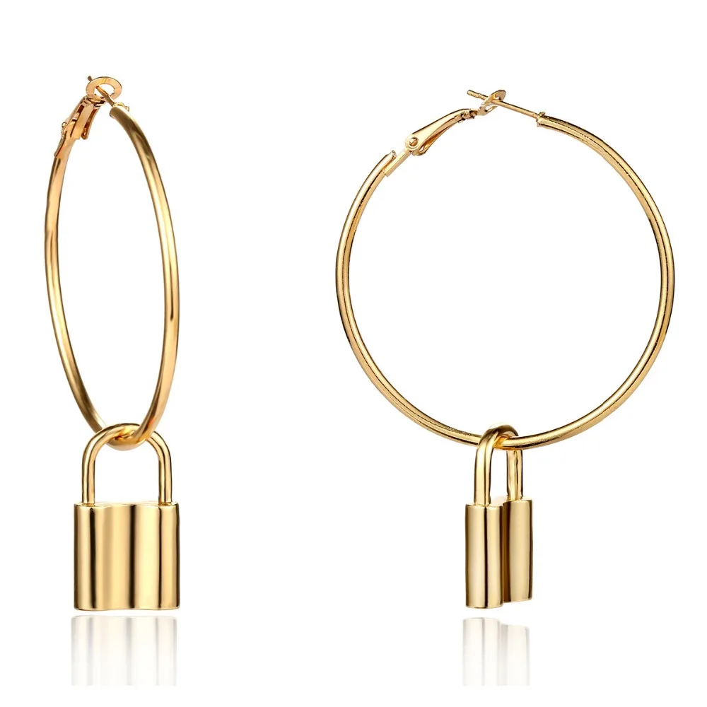 

New fashion ladies earrings ring exaggerated punk alloy lock pendant ring earrings female decorations statement jewelry