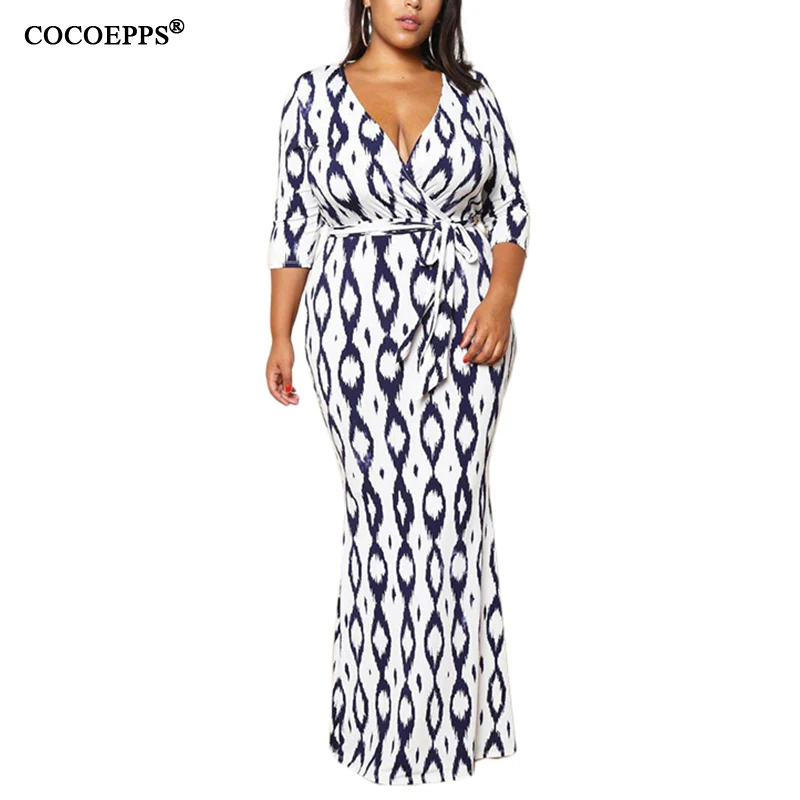 

2019 Summer Dress 5XL 6XL Plus Size Women Dress Dot Print Beach Maxi Dress V neck Low Cut Sexy Long Dress Large Women Clothing
