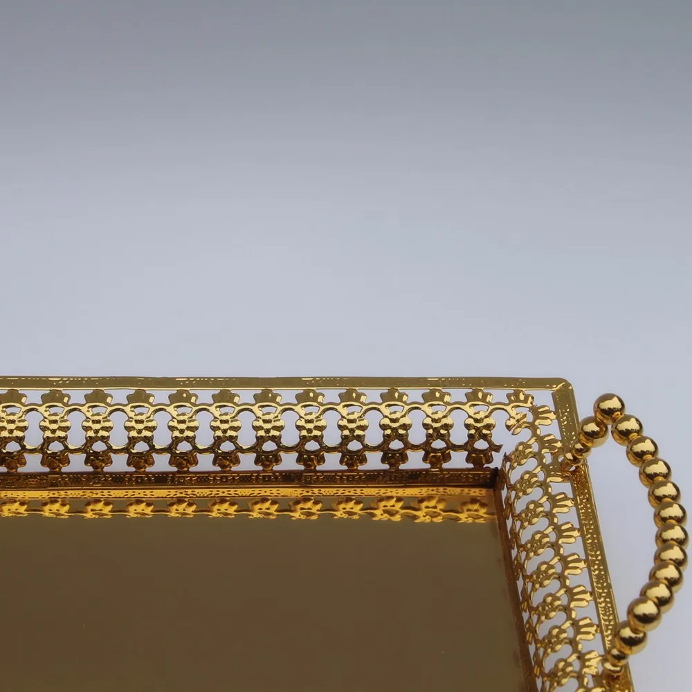 Frete grátis luxo acabamento de ouro metal bandeja, placa de metal oco