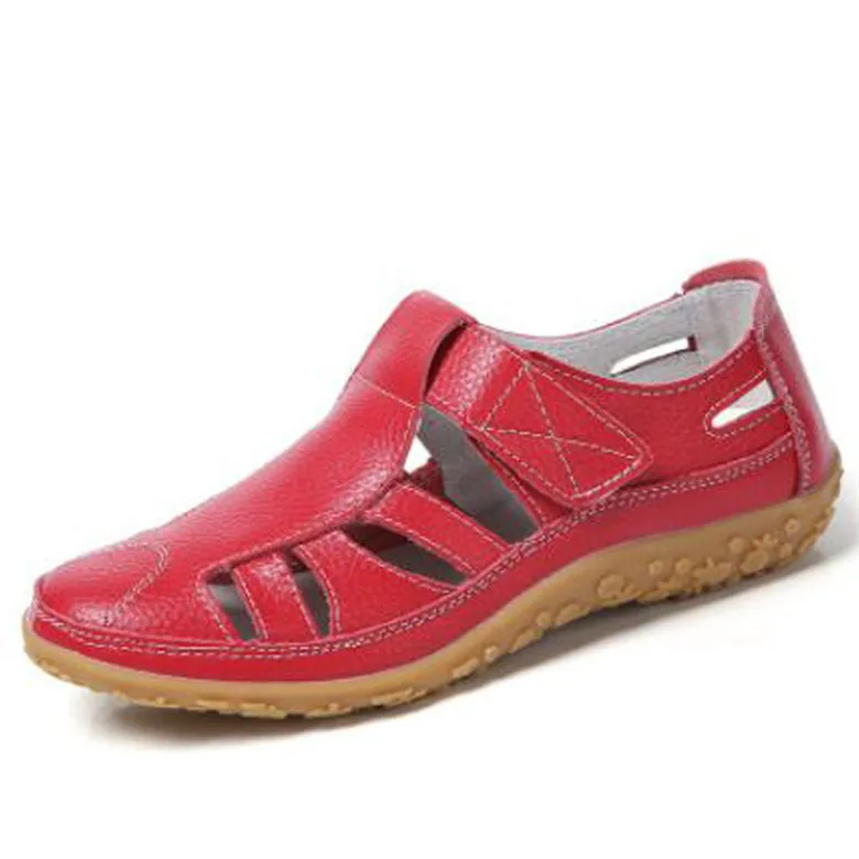 BEYARNEWomen/сандалии-гладиаторы; обувь из натуральной кожи; открытые сандалии на плоской подошве; женская повседневная Летняя обувь на мягкой подошве; женская пляжная обувь - Цвет: Красный