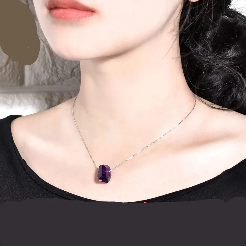 

Amethyst Necklace woman clavicle chain Amethyst Faceted Pendant Crystal couple simple jewelry