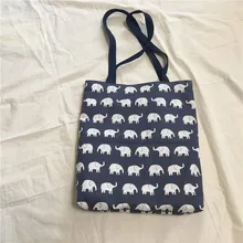 YILE хлопок лен 2 сторонняя Экологичная для шоппинга с ручкой сумка на плечо синий кит и слон 8530-5