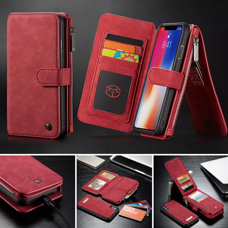 baratas Multi Função Zipper Carteira Estojo De Couro Para o iphone XS Max XR X S Caso Magnético Tampa do PC de Volta Para iPhone XS Aleta Da Tampa Do Caso Saco