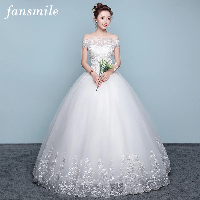 

Fansmile Applique Vintage Lace Gowns Wedding Dress Plus Size 2019 Customized Bridal Wedding Dress Turkey Shipping Free FSM-437F