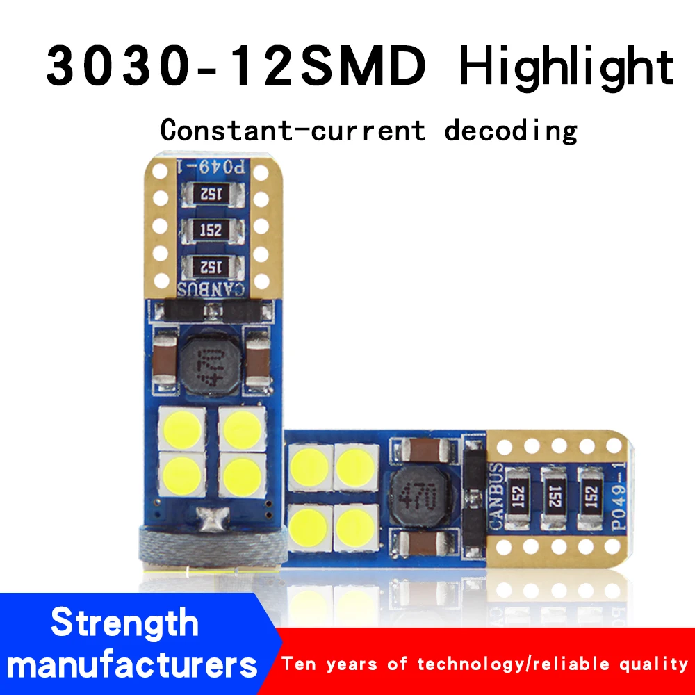 GrandEver 2 шт. T10 светодиодный лампы W5W 3030 12SMD t10 Canbus без ошибок 12 В 3 Вт супер яркий 194 для