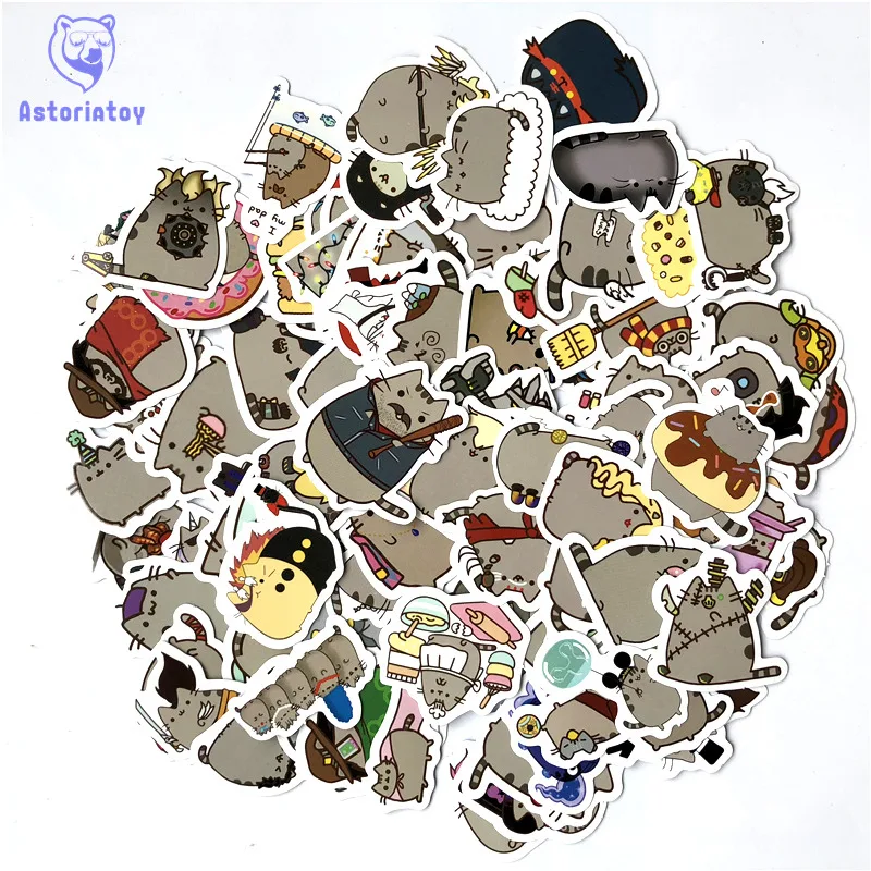 

100Pcs/lot Cartoon Cat Stickers For Snowboard Laptop Luggage Car Fridge Car- Styling Vinyl Decal Home Decor Stickers