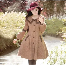 Женское шерстяное пальто на осень и зиму, модная винтажная приталенная верхняя одежда, однобортное Женское пальто с длинным рукавом-фонариком