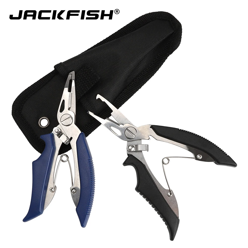 JACKFISH 2 الألوان كماشة الصيد مع حزمة مقص الخط القاطع إزالة هوك الأسود/الأزرق الصيد معالجة أداة
