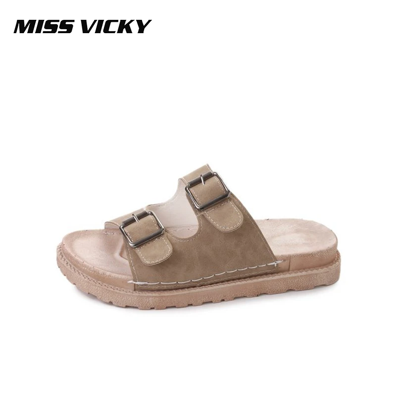 

Miss Vicky 2019 Summer Women's Slippers Fashion Flat Bottom Sandals Outdoor Casual Slides
