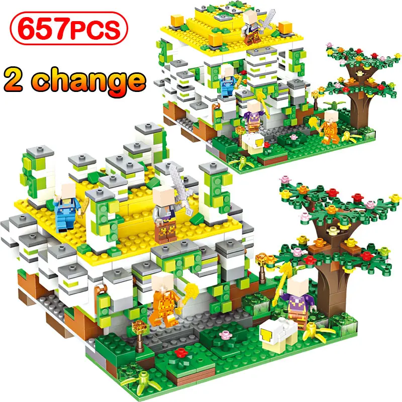 

657pcs My World Forest Cave Compatible LegoINGlys Minecrafted House Tree Woods Building Blocks Brick Kids Toys Gifts 2 Change