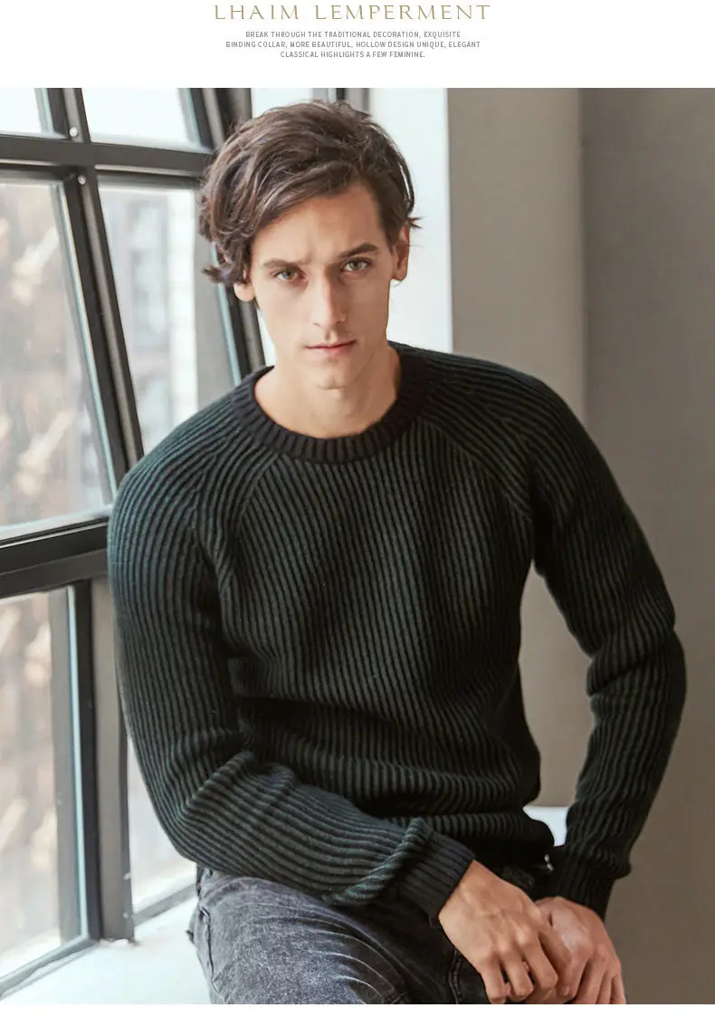 MuLs Brand Crew-Neck Male Sweater Autumn Winter Thick Stripe Pullover Sweater Cotton O-Neck Jumper Man knitwear 2019 Spirng New 3