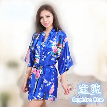 

Blue Pajamas Silk Robe Bathrobe Women Peacock Pattern Multicolor S M L XL XXL XXXL batas para mujer