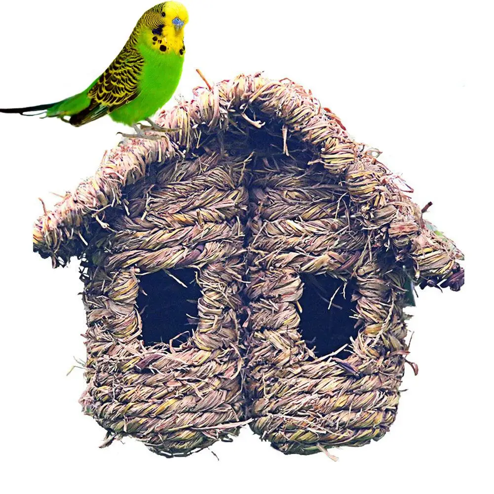 Птица дом двойной Наклонная Крыша соломы плетеная из растительного сырья распада устойчивы Птичье гнездо укрытие для Колибри Wren Воробей Ласточка Малый B