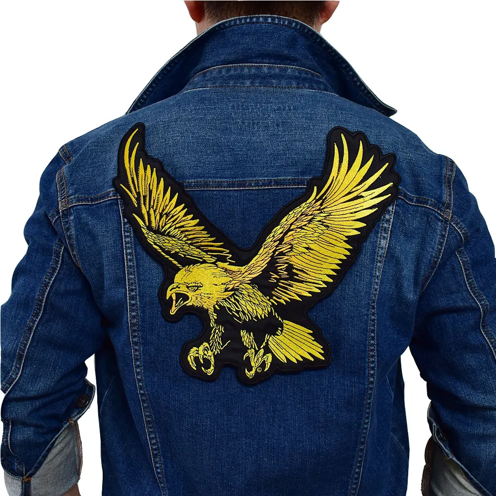 Gold big eagle iron on patch embroidered applique sewing label punk Gold big eagle iron on patch embroidered applique sewing label punk