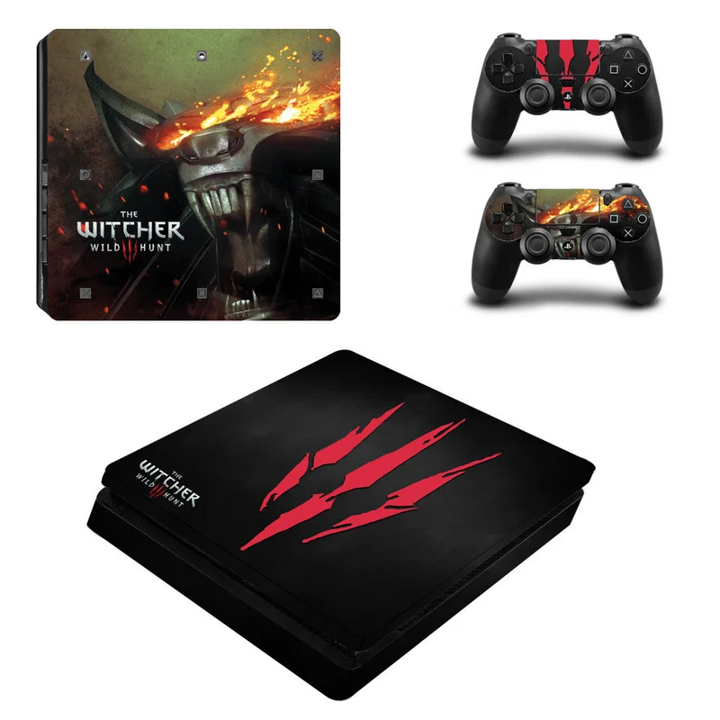

Fire Witcher Skin Sticker Cover Protector Vinyl Sticker For PS4 Slim Console Kinect and 2 Controller Skin #0165