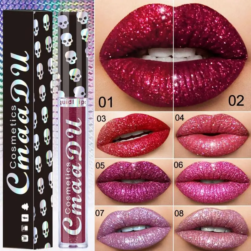 

8 Colors Shimmer Liquid Lipstick Waterproof Matte Shiny Glitter Lipgloss Sexy Red Velvet Glossy Lip Gloss Lip Balm