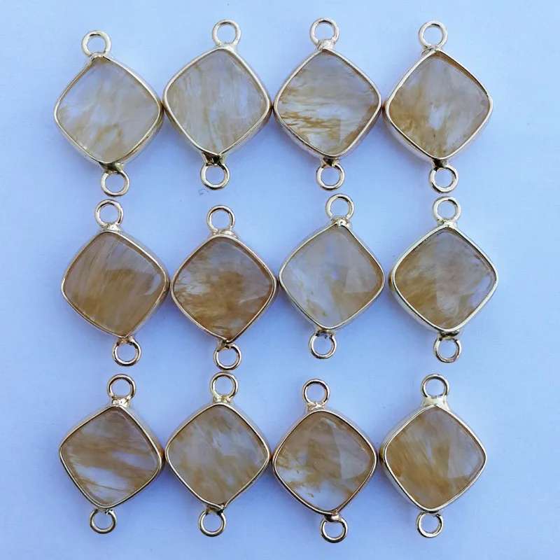 Wholesale Natural Stone Necklace Charms yellow crystal Connector