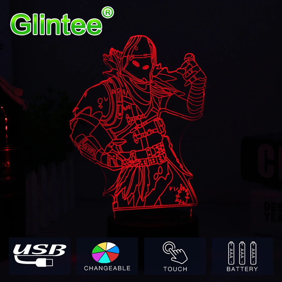

Raven Skins Fortnit Table Desk Lamp 7 Colors Touch Switch 3D Visual LED Lava Light Acrylic Illusion Room Lighting Toys Gifts
