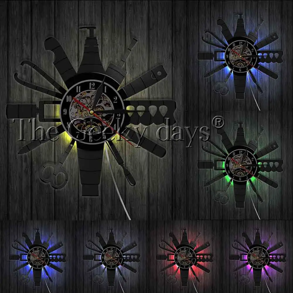 Маникюрный салон Виниловая пластинка кварцевые настенные часы для студии красоты современные настенные часы для маникюра индивидуальные часы настенные часы - Цвет: With LED