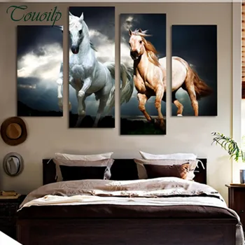 

4pcs,NEW 3D Diamond Painting Cross Stitch animal Two Horses Run resin Needlework Diamond Embroidery Full Diamond Decorative