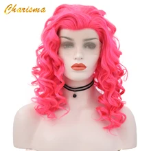 Charisma короткие розовые парики с глубокими волнами синтетические парики на кружеве с гребнями внутри 150% плотность термостойкие парики для черных женщин