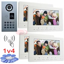 RFID video door phone intercom for 4 apartments code unlock waterproof ip65 ccd camera night vision 7″ color indoor monitor